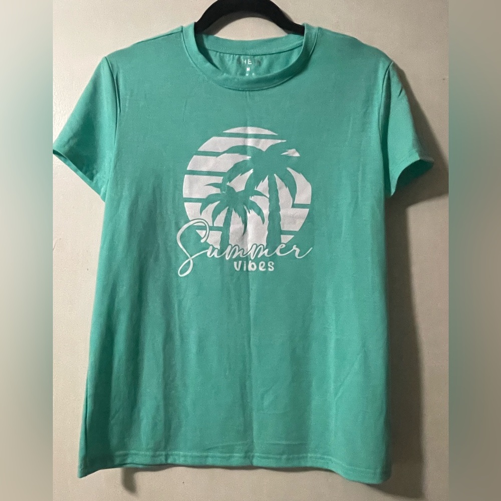 SHEIN Aqua Summer Vibes Tee Medium NWOT